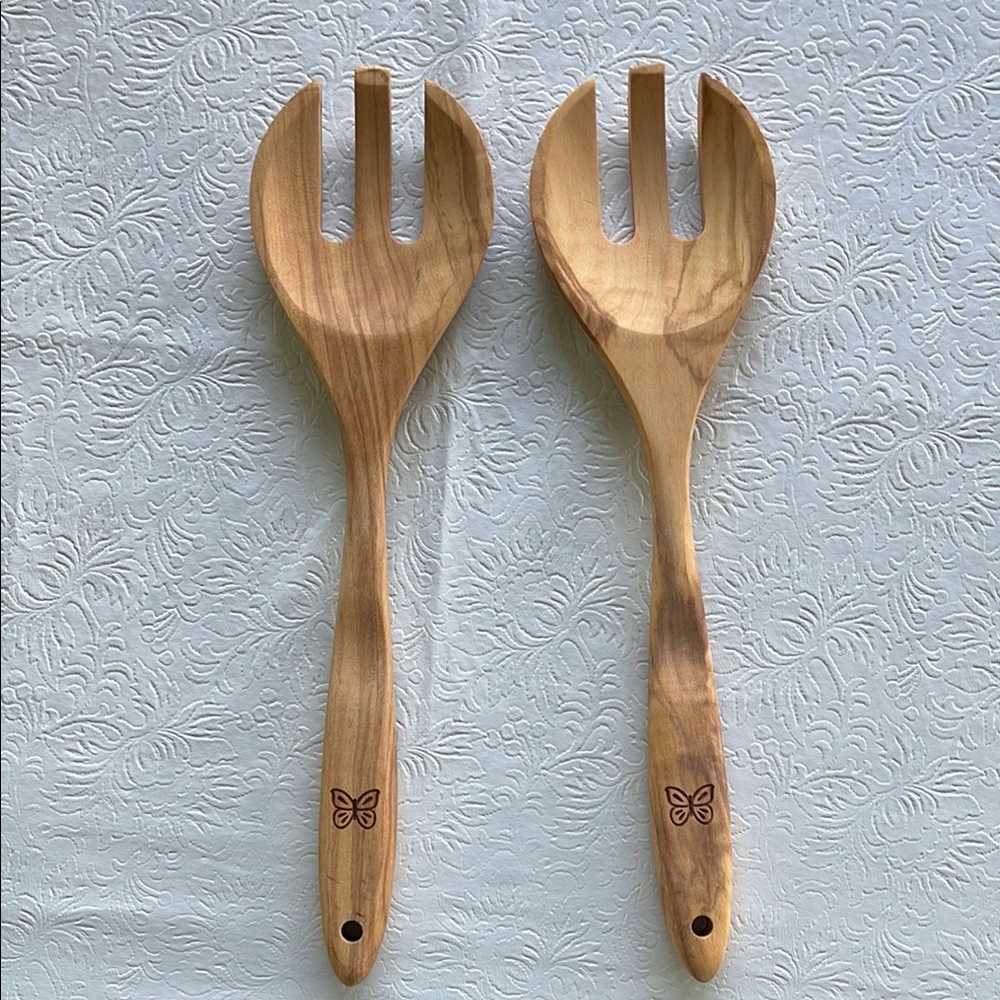 Teak Wooden Salad Servers with Butterfly Design